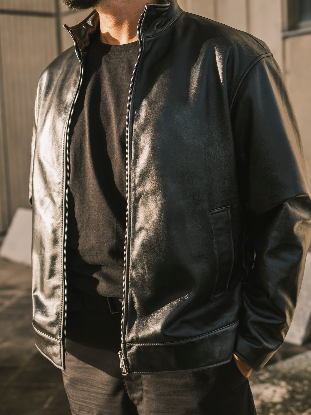 BRD BASIC LEATHER JACKET / VINTAGE BLACK